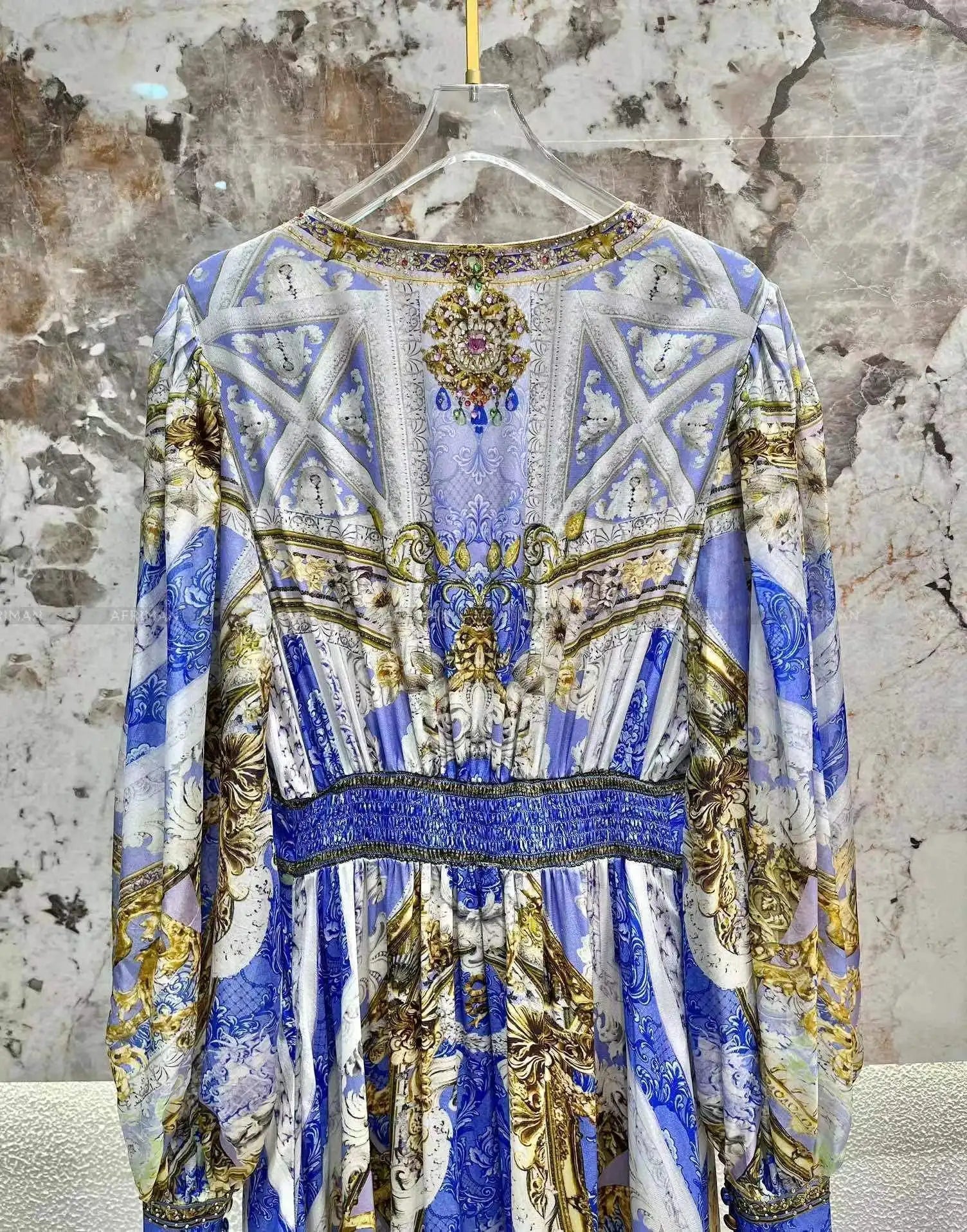 Designer Dress New Bohemian Style V Neck Purple Flower Print Long