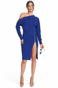 Josefa Asymmetric Dress Royal Blue - Long sleeve convertible midi